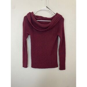 Y2K Hollister Womens Medium Off Shoulder Cowl Neck Sweater Burgundy Marled Knit